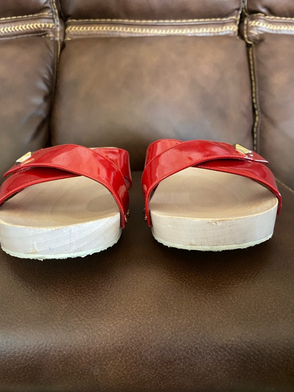 Gucci Red Patent Wood-Effect Slide Sandals - Women’s Size 8 - Picture 4 of 9